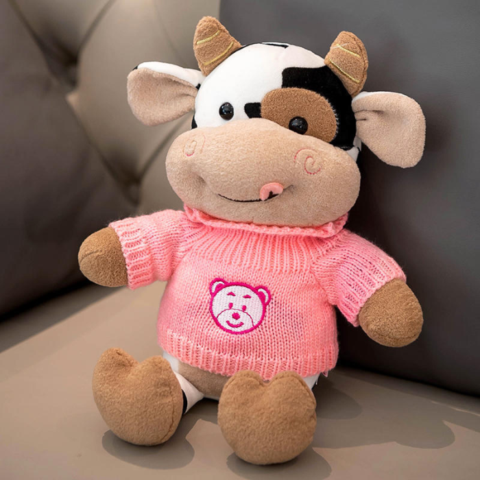 China Warehouse 11.8 inches Cute Cow Doll With Sweater
