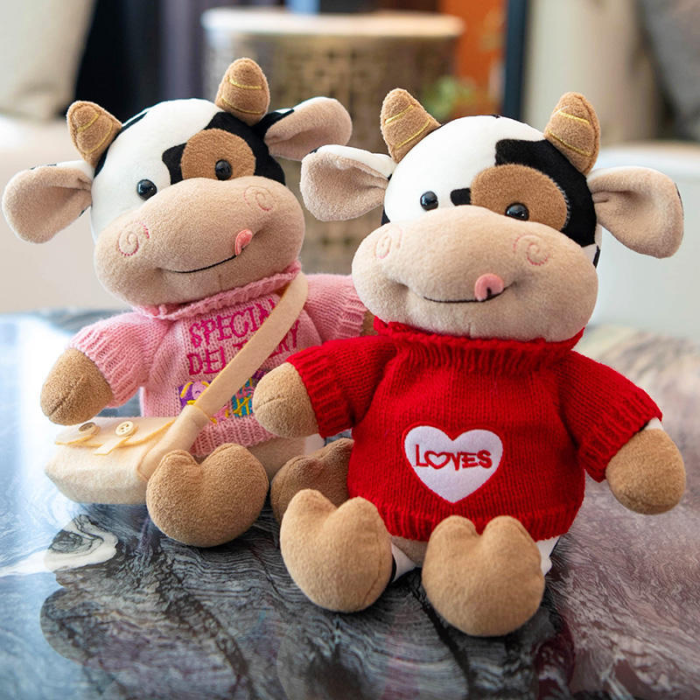 China Warehouse 11.8 inches Cute Cow Doll With Sweater