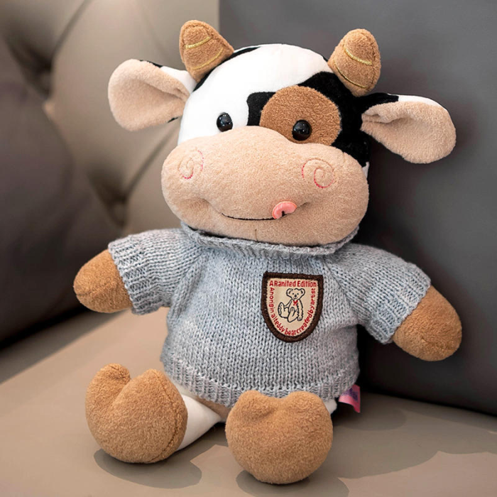 China Warehouse 11.8 inches Cute Cow Doll With Sweater