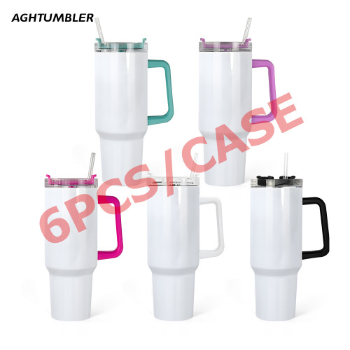 RTS US Warehouse 40OZ white sublimation blanks tumblers with colorful handle