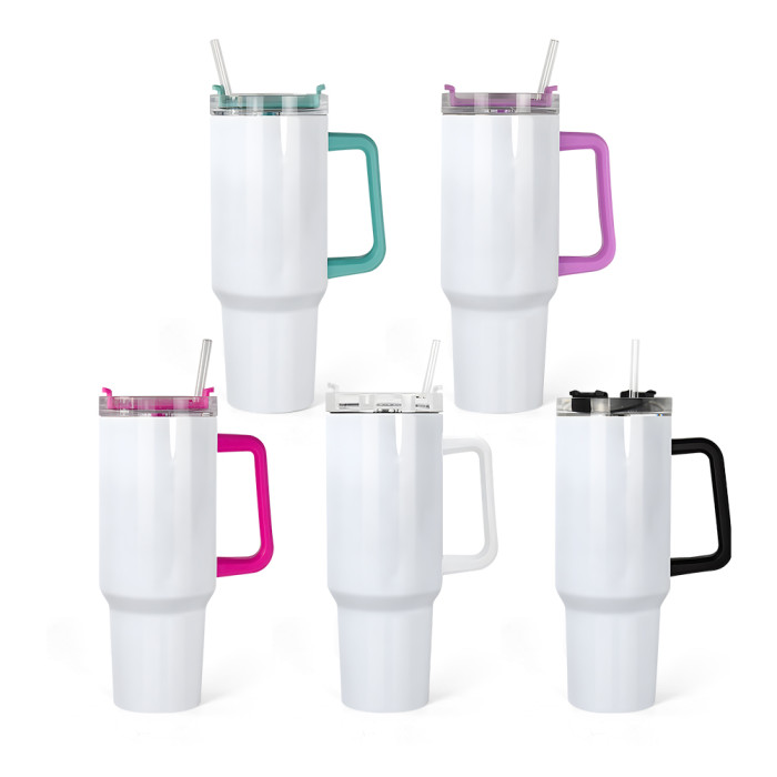 RTS US Warehouse 40OZ sublimation blanks tumblers with colored handle