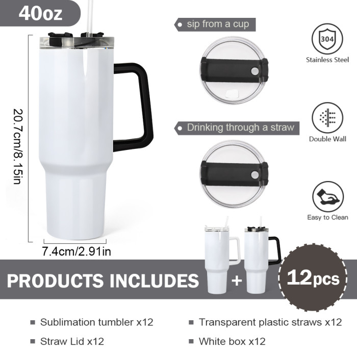 RTS US Warehouse 40OZ white sublimation blanks tumbler with handle