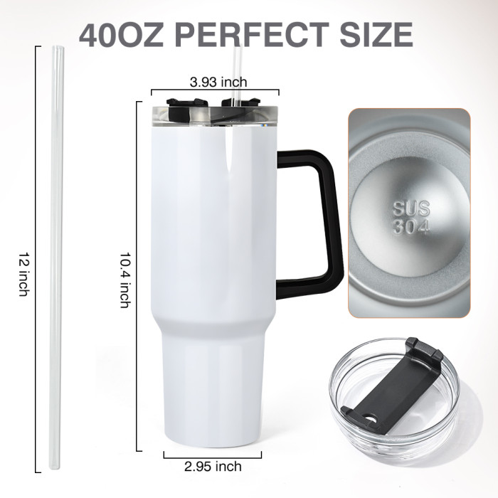 RTS US Warehouse 40OZ white sublimation blanks tumbler with handle