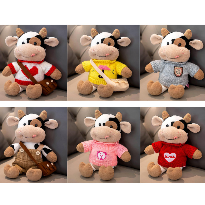 China Warehouse 11.8 inches Cute Cow Doll With Sweater