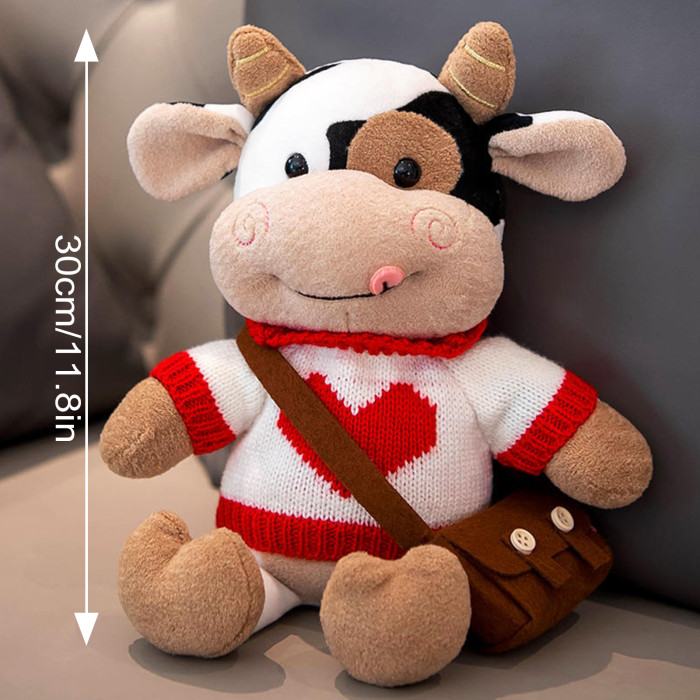 China Warehouse 11.8 inches Cute Cow Doll With Sweater