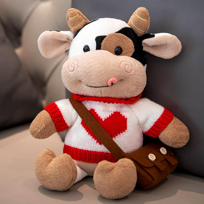 China Warehouse 11.8 inches Cute Cow Doll With Sweater