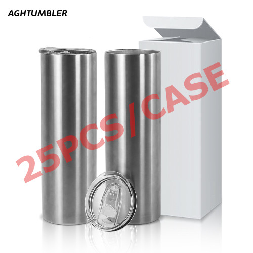 RTS US Warehouse 20oz Silver Stainless Steel Sublimation Straight Skinny Tumbler