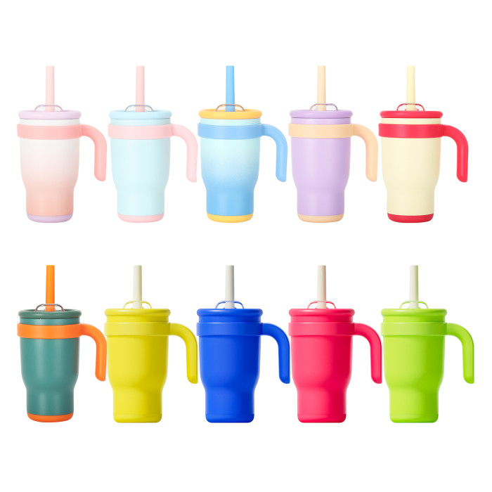 China Warehouse 14oz powder coated Colored Stainless Steel Kids Tumbler water bottle Cups