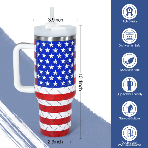 US Warehouse H2 40OZ powder coated Flag tumbler Independence Day