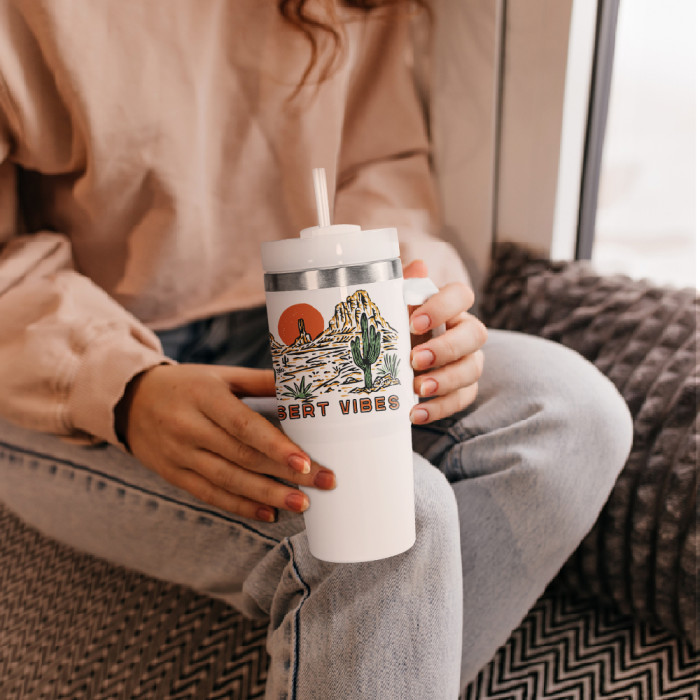 RTS US Warehouse 14oz white sublimation blanks tumbler with handle
