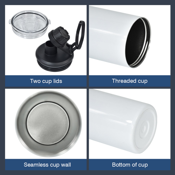 US Warehouse 20oz Sublimation Straight Skinny Tumblers with dual lids
