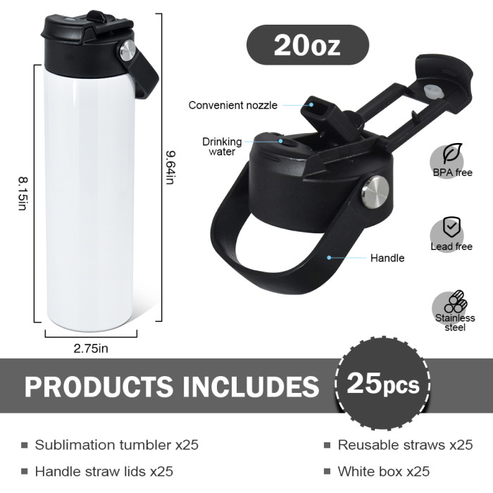 RTS US Warehouse 20oz sublimation water bottle with handle lid