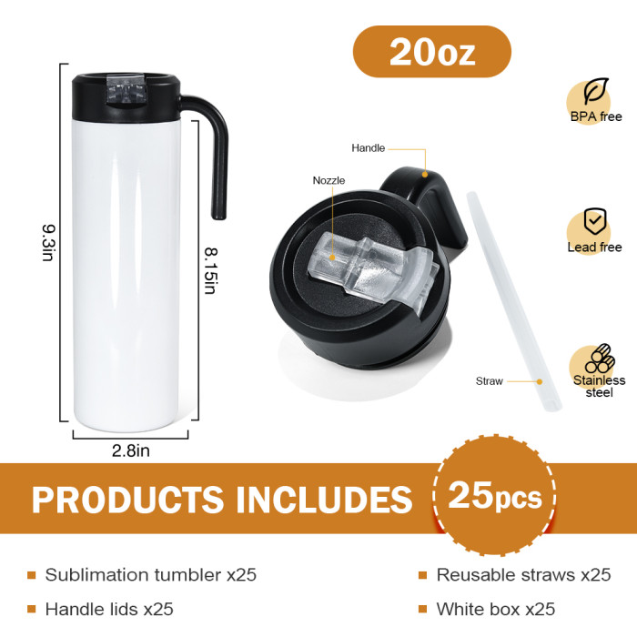 China warehouse 20oz sublimation tumblers with handle lids
