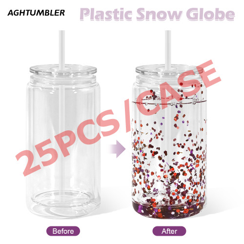 US Warehouse 16oz clear plastic snow globe Cup with plugs(Not for sublimation)