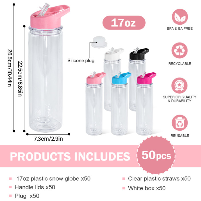 US warehosue Plastic 17oz Snow Globe Kids Bottle with plug,cup BPA FREE