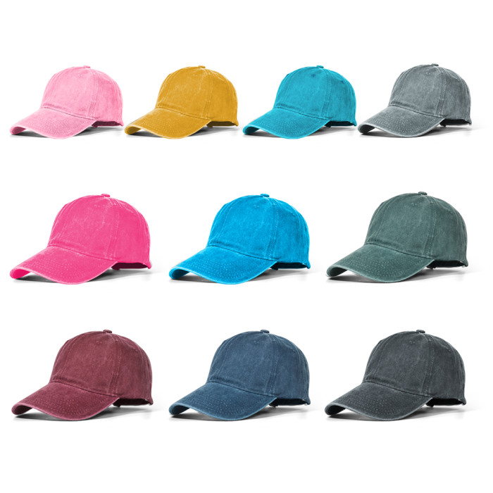 US Warehouse Plain Color 100% Cotton Vintage Adjustable Baseball Cap hats