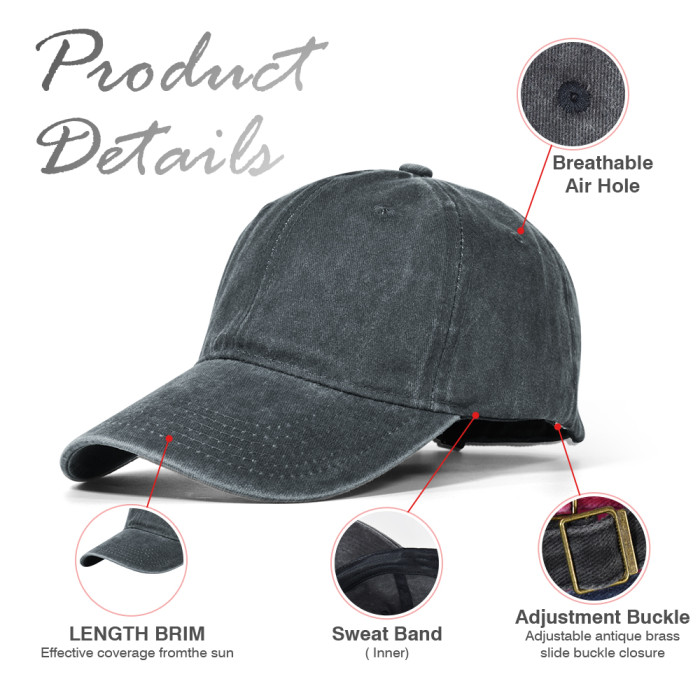 US Warehouse Plain Color 100% Cotton Vintage Adjustable Baseball Cap hats