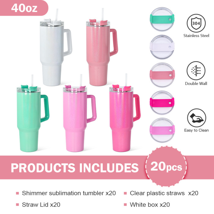 RTS US Warehouse 40OZ shimmer/holographic sublimation blanks tumblers with handle