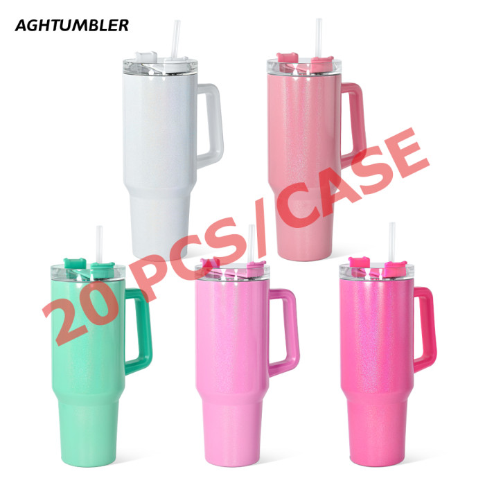 RTS US Warehouse 40OZ shimmer/holographic sublimation blanks tumblers with handle