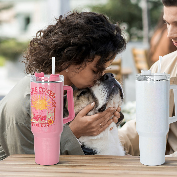 RTS US Warehouse 40OZ shimmer/holographic sublimation blanks tumblers with handle