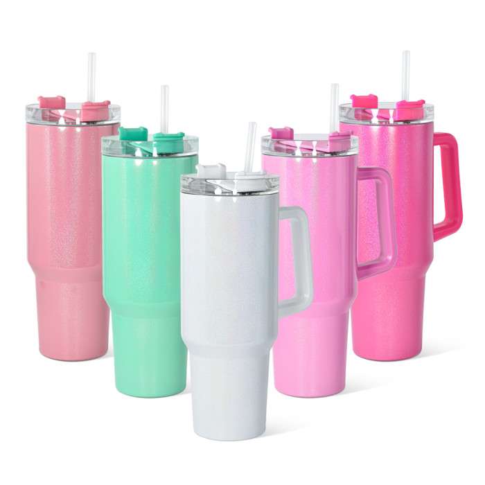 RTS US Warehouse 40OZ shimmer/holographic sublimation blanks tumblers with handle