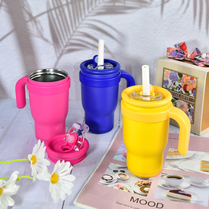 China Warehouse 14oz powder coated Colored Stainless Steel Kids Tumbler water bottle Cups