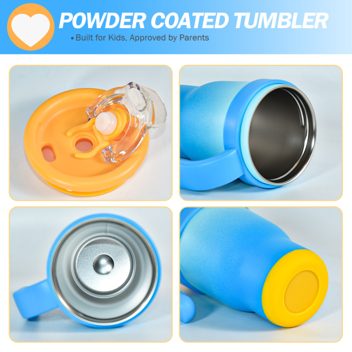 China Warehouse 14oz powder coated Colored Stainless Steel Kids Tumbler water bottle Cups