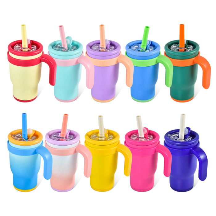 China Warehouse 14oz powder coated Colored Stainless Steel Kids Tumbler water bottle Cups
