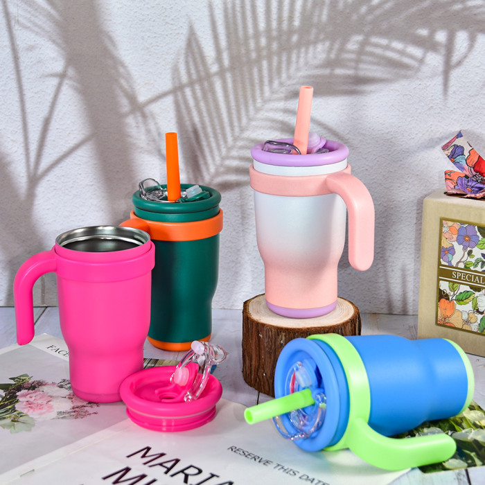 China Warehouse 14oz powder coated Colored Stainless Steel Kids Tumbler water bottle Cups