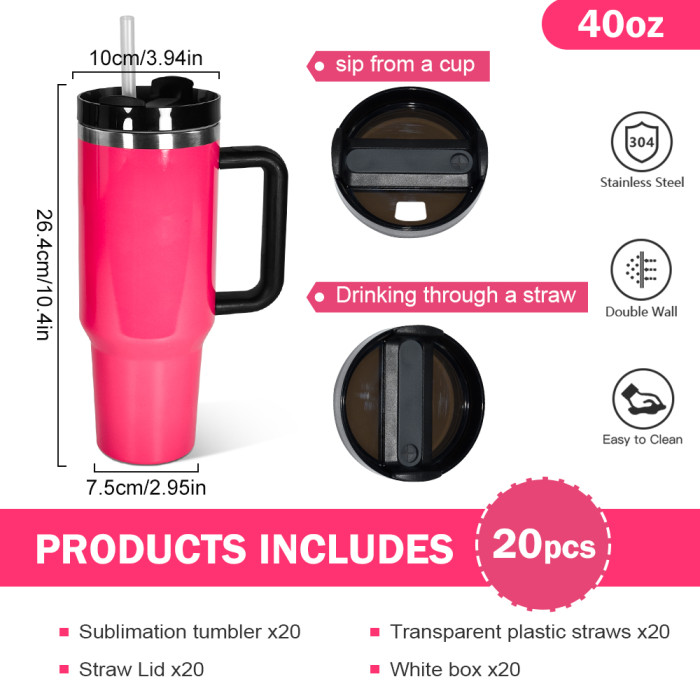 US Warehouse Hot Pink Sublimation 40OZ Tumblers