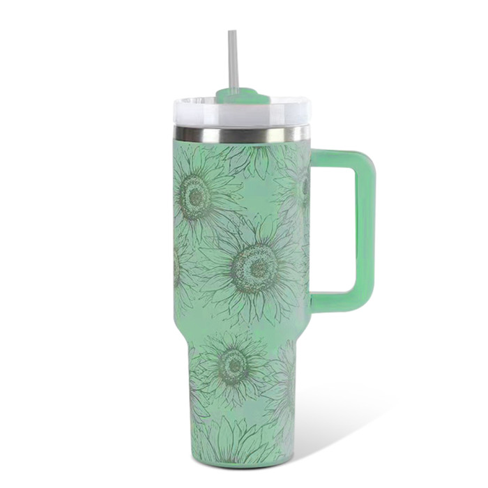 US Warehouse Western H2 40OZ powder coated tumbler with laser sunflower