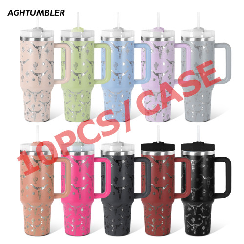 US Warehouse Western H2 40OZ powder coated tumbler with laser cow printing