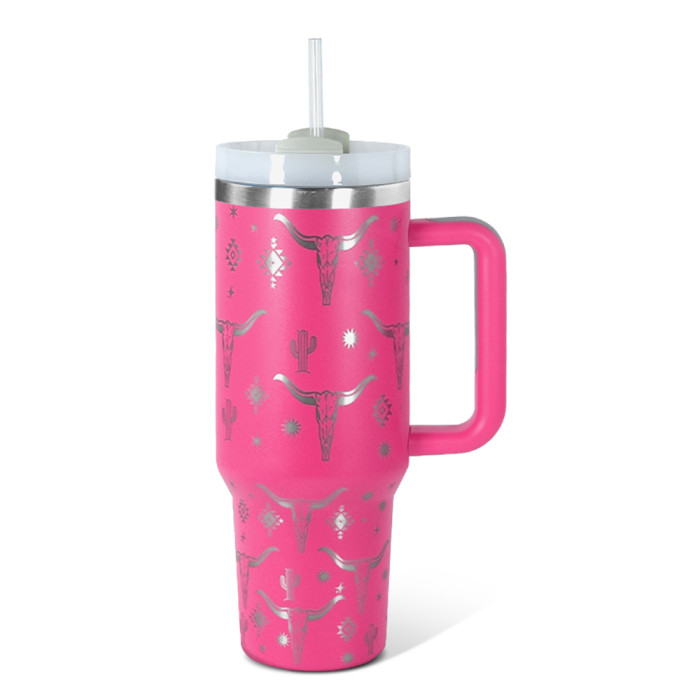 US Warehouse Western H2 40OZ powder coated tumbler with laser cow printing
