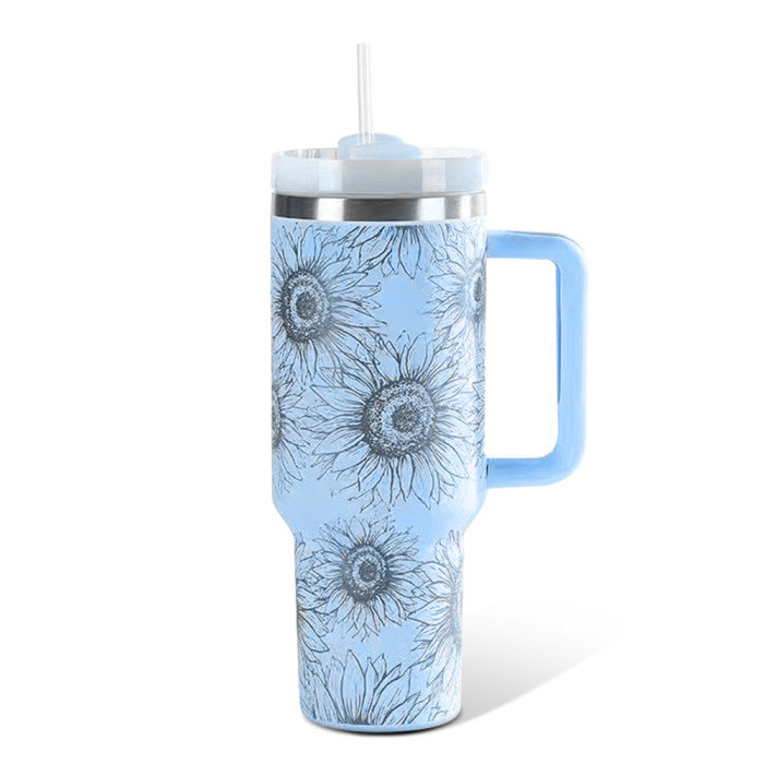 US Warehouse Western H2 40OZ powder coated tumbler with laser sunflower