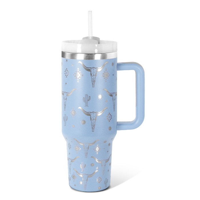 US Warehouse Western H2 40OZ powder coated tumbler with laser cow printing