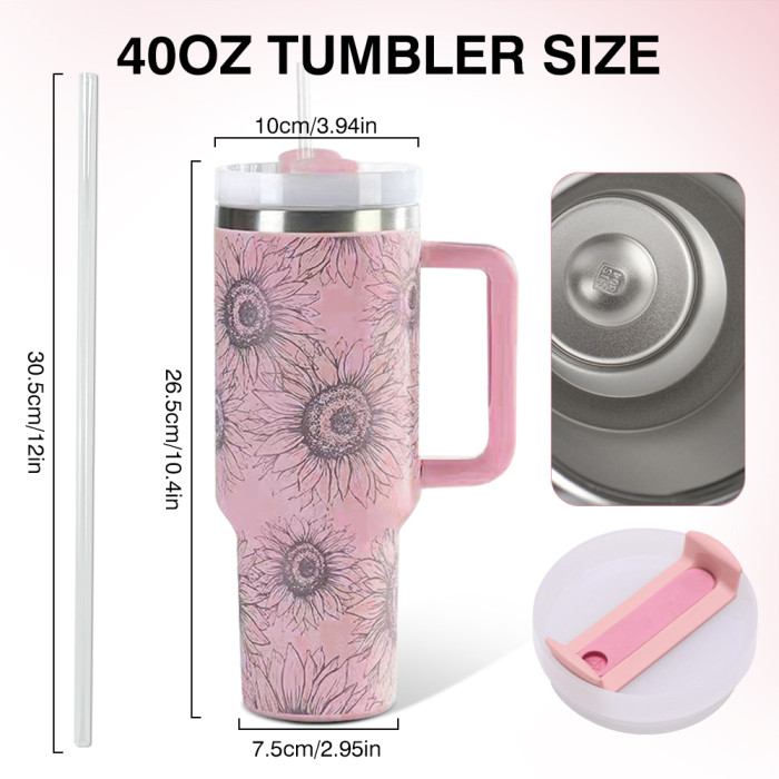 US Warehouse Western H2 40OZ powder coated tumbler with laser sunflower