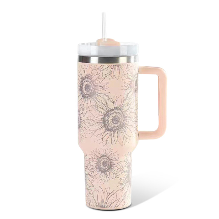 US Warehouse Western H2 40OZ powder coated tumbler with laser sunflower