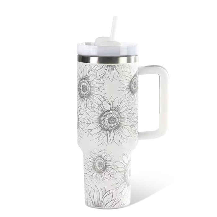 US Warehouse Western H2 40OZ powder coated tumbler with laser sunflower