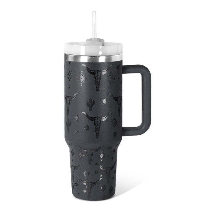 US Warehouse Western H2 40OZ powder coated tumbler with laser cow printing