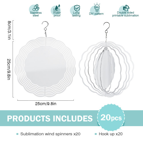 US Warehouse 10 in Aluminium sublimation wind spinner