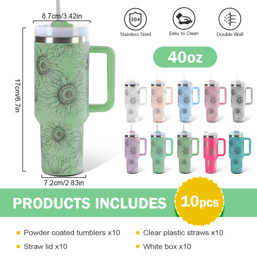 US Warehouse Western H2 40OZ powder coated tumbler with laser sunflower