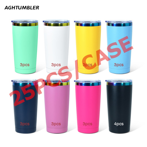 US Warehouse 20oz powder coated tumbler travel Mug with rainbow plated