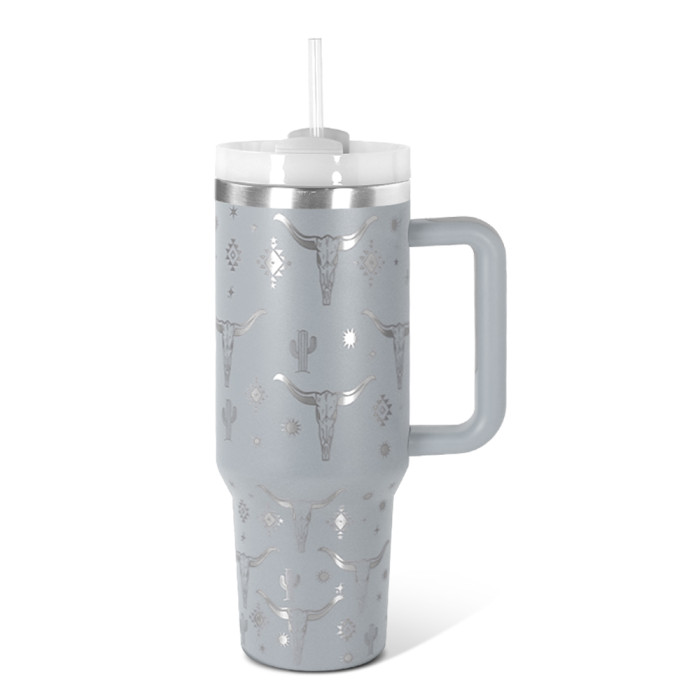 US Warehouse Western H2 40OZ powder coated tumbler with laser cow printing