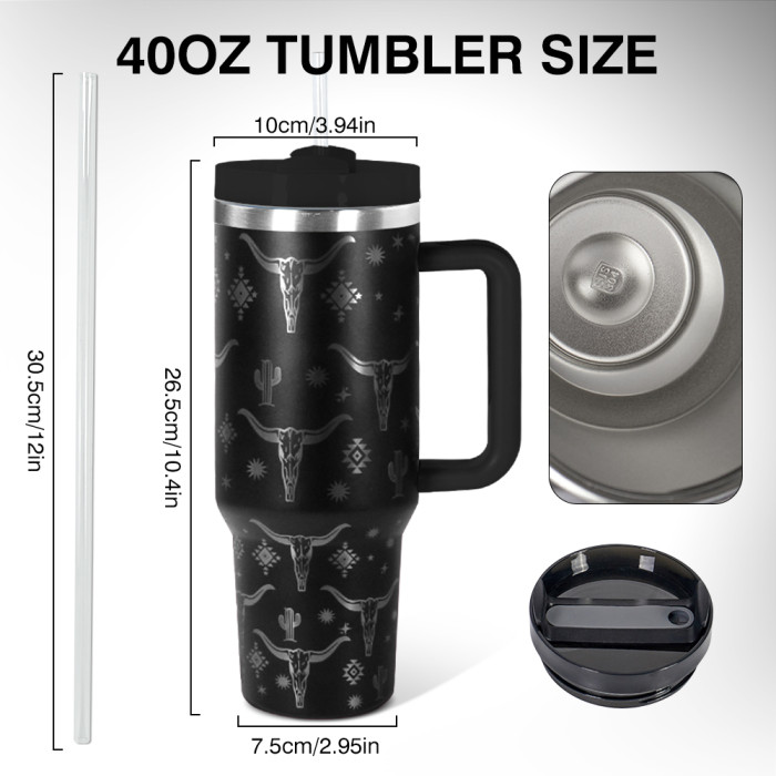 US Warehouse Western H2 40OZ powder coated tumbler with laser cow printing