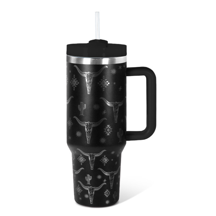 US Warehouse Western H2 40OZ powder coated tumbler with laser cow printing