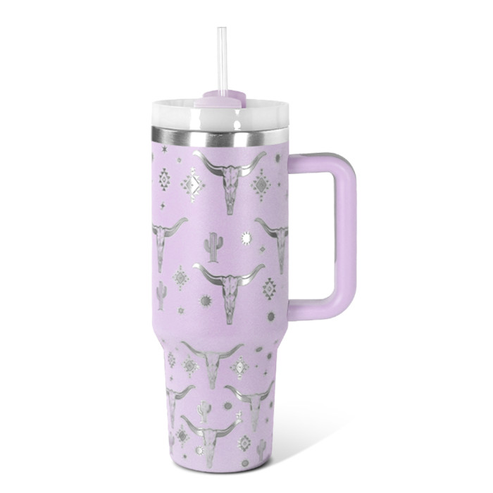 US Warehouse Western H2 40OZ powder coated tumbler with laser cow printing