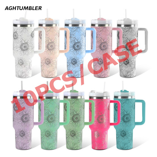 US Warehouse Western H2 40OZ powder coated tumbler with laser sunflower