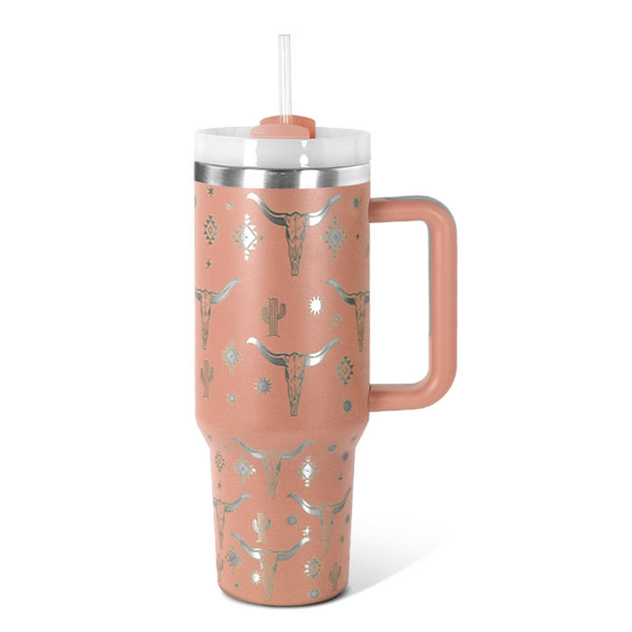 US Warehouse Western H2 40OZ powder coated tumbler with laser cow printing