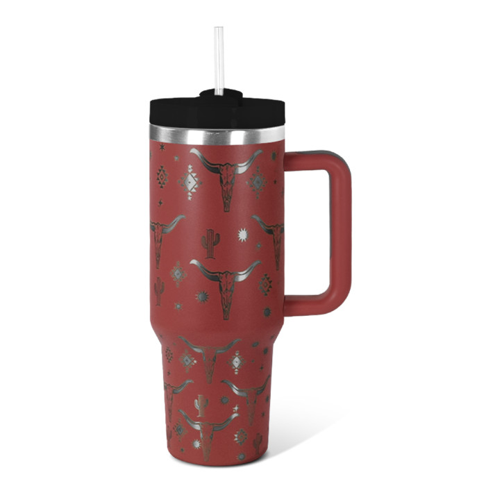 US Warehouse Western H2 40OZ powder coated tumbler with laser cow printing