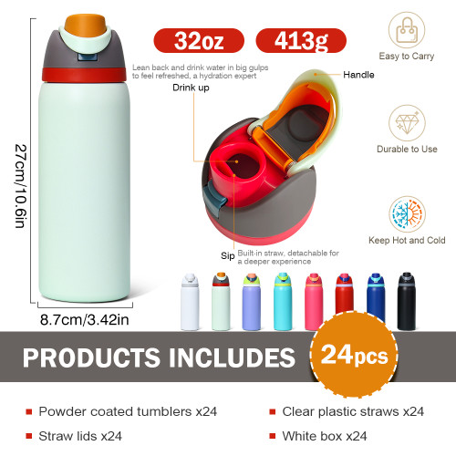 US Warehouse 32oz powder coated Portable Stainless Steel Sports Water Bottle